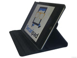 Etui iPad Air 1, couleur noir avec fente pour logo - Présentation de la face avant en support