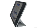 Etui iPad Air 2, couleur noir change en blanc avec arrière transparent - Présentation de la face avant en support