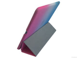 Etui iPad Air 2, couleur bleu blanc change en rose avec arrière transparent - Présentation de la face arrière en support