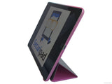 Etui iPad Air 2, couleur bleu blanc change en rose avec arrière transparent - Présentation de la face avant en support