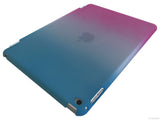 Etui iPad Air 2, couleur bleu blanc change en rose avec arrière transparent - Présentation face arrière en 3D