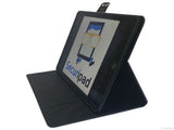 Etui iPad Air 2, couleur noir avec smiley "Touche pas mon iPad" - Présentation de la face avant en support