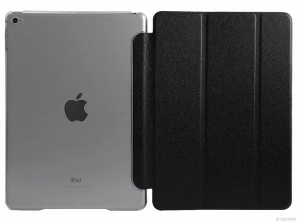 Etui iPad Air 2, couleur noir brillant avec arrière transparent - Présentation au complet